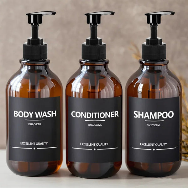 500ml Brown Soap Bottle Set – Shower Gel & Shampoo Dispenser