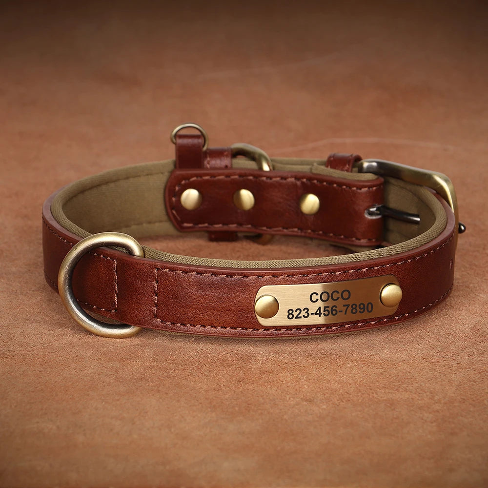Personalized PU Leather Dog Collar with Free Engraved ID Tag