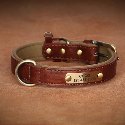 Personalized PU Leather Dog Collar with Free Engraved ID Tag