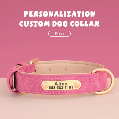 Personalized PU Leather Dog Collar with Free Engraved ID Tag