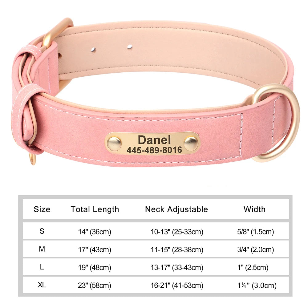 Personalized PU Leather Dog Collar with Free Engraved ID Tag