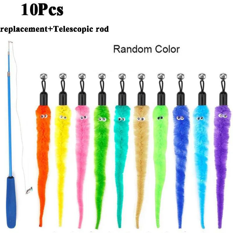 Replaceable Plush Cat Toy Worm Heads – Funny Cat Stick Accessories (5/6/10/11 Pcs)