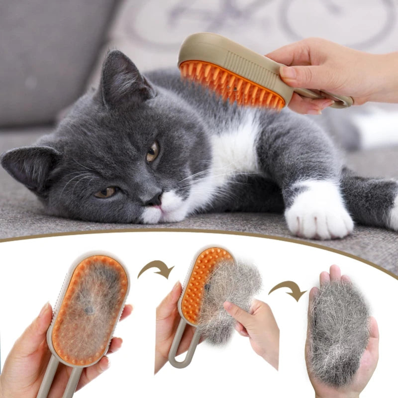 3-in-1 Steam Cat Brush & Grooming Comb